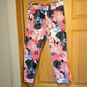 Jade Pink Floral Cropped Leggings with Black & White